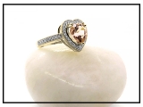 8 MM Heart Morganite & Round White Diamond Bridal Halo Engagement Band Ring 14K Yellow Gold