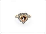 8 MM Heart Morganite & Round White Diamond Bridal Halo Engagement Band Ring 14K Yellow Gold
