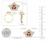 8 MM Heart Morganite & Round White Diamond Bridal Halo Engagement Band Ring 14K Yellow Gold