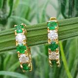 1.00 Carat (ctw) 14K Yellow Gold Round Green Emerald & White Diamond Ladies Huggies Hoop Earrings 1 CT