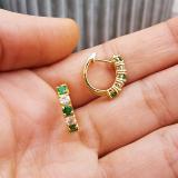 1.00 Carat (ctw) 14K Yellow Gold Round Green Emerald & White Diamond Ladies Huggies Hoop Earrings 1 CT