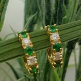 1.00 Carat (ctw) 14K Yellow Gold Round Green Emerald & White Diamond Ladies Huggies Hoop Earrings 1 CT