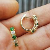 1.00 Carat (ctw) 14K Yellow Gold Round Green Emerald & White Diamond Ladies Huggies Hoop Earrings 1 CT