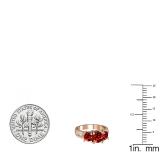 14K Rose Gold Round Garnet & White Diamond Ladies 3 Stone Engagement Bridal Ring