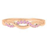 10K Rose Gold Round Pink Sapphire Ladies Bridal Anniversary Wedding Band Stackable Swirl Ring
