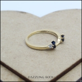14K Yellow Gold Round Blue Sapphire & White Diamond Ladies Wedding Ring Matching Guard Band