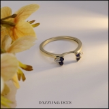 14K Yellow Gold Round Blue Sapphire & White Diamond Ladies Wedding Ring Matching Guard Band
