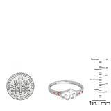 0.15 Carat (ctw) Sterling Silver Round White Diamond And Ruby Ladies Promise Double Heart Love Engagement Ring