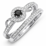 0.25 Carat (ctw) Sterling Silver Round White And Black Diamond Ladies Bridal Promise Ring Set Matching Band 1/4 CT