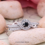 0.25 Carat (ctw) Sterling Silver Round White And Black Diamond Ladies Bridal Promise Ring Set Matching Band 1/4 CT