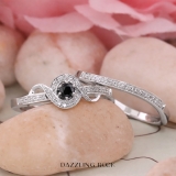 0.25 Carat (ctw) Sterling Silver Round White And Black Diamond Ladies Bridal Promise Ring Set Matching Band 1/4 CT
