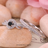 0.25 Carat (ctw) Sterling Silver Round White And Black Diamond Ladies Bridal Promise Ring Set Matching Band 1/4 CT