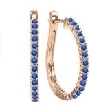 0.48 Carat (ctw) 14K Rose Gold Round Blue Sapphire Ladies Hoop Earrings 1/2 CT