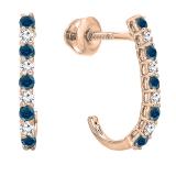 0.38 Carat (ctw) 14K Rose Gold Round Blue & White Diamond Ladies Fancy J Shaped Hoop Earrings