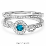 0.25 Carat (ctw) Sterling Silver Round White And Blue Diamond Ladies Bridal Promise Ring Set Matching Band 1/4 CT