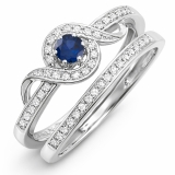0.25 Carat (ctw) Sterling Silver Round White Diamond And Blue Sapphire Ladies Bridal Promise Ring Set Matching Band 1/4 CT