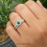 0.25 Carat (ctw) Sterling Silver Round White Diamond And Green Emerald Ladies Bridal Promise Ring Set Matching Band 1/4 CT