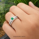 0.25 Carat (ctw) Sterling Silver Round White Diamond And Green Emerald Ladies Bridal Promise Ring Set Matching Band 1/4 CT
