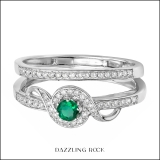 0.25 Carat (ctw) Sterling Silver Round White Diamond And Green Emerald Ladies Bridal Promise Ring Set Matching Band 1/4 CT