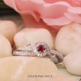 0.25 Carat (ctw) Sterling Silver Round White Diamond And Ruby Ladies Bridal Promise Ring Set Matching Band 1/4 CT