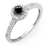 0.50 Carat (ctw) 10k White Gold Round Cut White & Black Diamond Ladies Engagement Bridal Halo Ring 1/2 CT