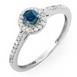 0.50 Carat (ctw) 10k White Gold Round Cut White & Blue Diamond Ladies Engagement Bridal Halo Ring 1/2 CT