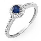 0.50 Carat (ctw) 10k White Gold Round Cut White Diamond & Blue Sapphire Ladies Engagement Bridal Halo Ring 1/2 CT