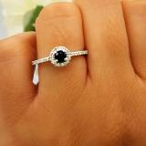 0.50 Carat (ctw) 10k White Gold Round Cut White Diamond & Blue Sapphire Ladies Engagement Bridal Halo Ring 1/2 CT