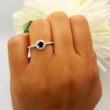 0.50 Carat (ctw) 14k White Gold Round Cut White Diamond & Blue Sapphire Ladies Engagement Bridal Halo Ring 1/2 CT
