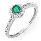 0.50 Carat (ctw) 14k White Gold Round Cut White Diamond & Green Emerald Ladies Engagement Bridal Halo Ring 1/2 CT