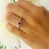 0.50 Carat (ctw) 10k White Gold Round Cut White Diamond & Ruby Ladies Engagement Bridal Halo Ring 1/2 CT