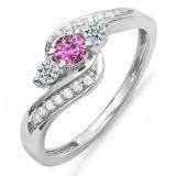 0.50 Carat (ctw) 10k White Gold Round Pink Sapphire & White Diamond Ladies Swirl Engagement 3 Stone Bridal Ring 1/2 CT