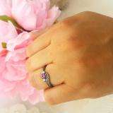 0.50 Carat (ctw) Black Rhodium Plated 10K Gold Round Pink Sapphire & White Diamond Ladies Swirl Engagement 3 Stone Bridal Ring 1/2 CT