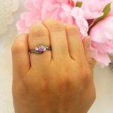 0.50 Carat (ctw) Black Rhodium Plated 10K Gold Round Pink Sapphire & White Diamond Ladies Swirl Engagement 3 Stone Bridal Ring 1/2 CT