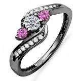 0.50 Carat (ctw) Black Rhodium Plated 10k White Gold Round Pink Sapphire And White Diamond Ladies Bridal Swirl Engagement 3 Stone Ring 1/2 CT
