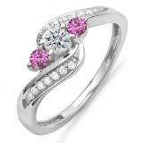0.50 Carat (ctw) 14k White Gold Round Pink Sapphire And White Diamond Ladies Bridal Swirl Engagement 3 Stone Ring 1/2 CT