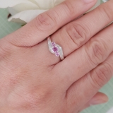 0.50 Carat (ctw) 10k White Gold Round Pink Sapphire And White Diamond Ladies Bridal Swirl Engagement 3 Stone Ring 1/2 CT