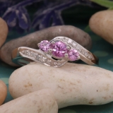 0.50 Carat (ctw) 10k White Gold Round Pink Sapphire And White Diamond Ladies Bridal Swirl Engagement 3 Stone Ring 1/2 CT