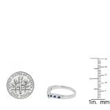 10K White Gold Round Blue Sapphire & White Diamond Ladies Wedding Stackable Band Guard Chevron Ring