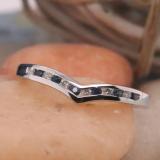 10K White Gold Round Blue Sapphire & White Diamond Ladies Wedding Stackable Band Guard Chevron Ring