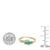14K Yellow Gold Round Emerald & White Diamond Ladies 3 Stone Swirl Engagement Ring