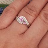 0.50 Carat (ctw) 10k White Gold Round Pink Sapphire & White Diamond Ladies Swirl Bridal Engagement Ring With Matching Band Set 1/2 CT
