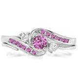 0.50 Carat (ctw) 10k White Gold Round Pink Sapphire & White Diamond Ladies Swirl Bridal Engagement Ring With Matching Band Set 1/2 CT