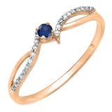 18K Rose Gold Round Blue Sapphire & White Diamond Ladies Split Shank Promise Engagement Ring