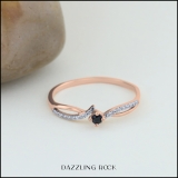 18K Rose Gold Round Blue Sapphire & White Diamond Ladies Split Shank Promise Engagement Ring
