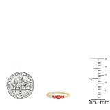 14K Yellow Gold Round Ruby & White Diamond Ladies 3 stone Engagement Ring