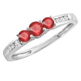 18K White Gold Round Ruby & White Diamond Ladies 3 stone Engagement Ring
