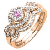 14K Rose Gold Round Pink Sapphire & White Diamond Ladies Engagement Ring Set