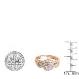 14K Rose Gold Round Pink Sapphire & White Diamond Ladies Engagement Ring Set