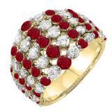14K Yellow Gold Round Red Ruby & White Diamond Ladies Emgagement Cocktail Right Hand Ring